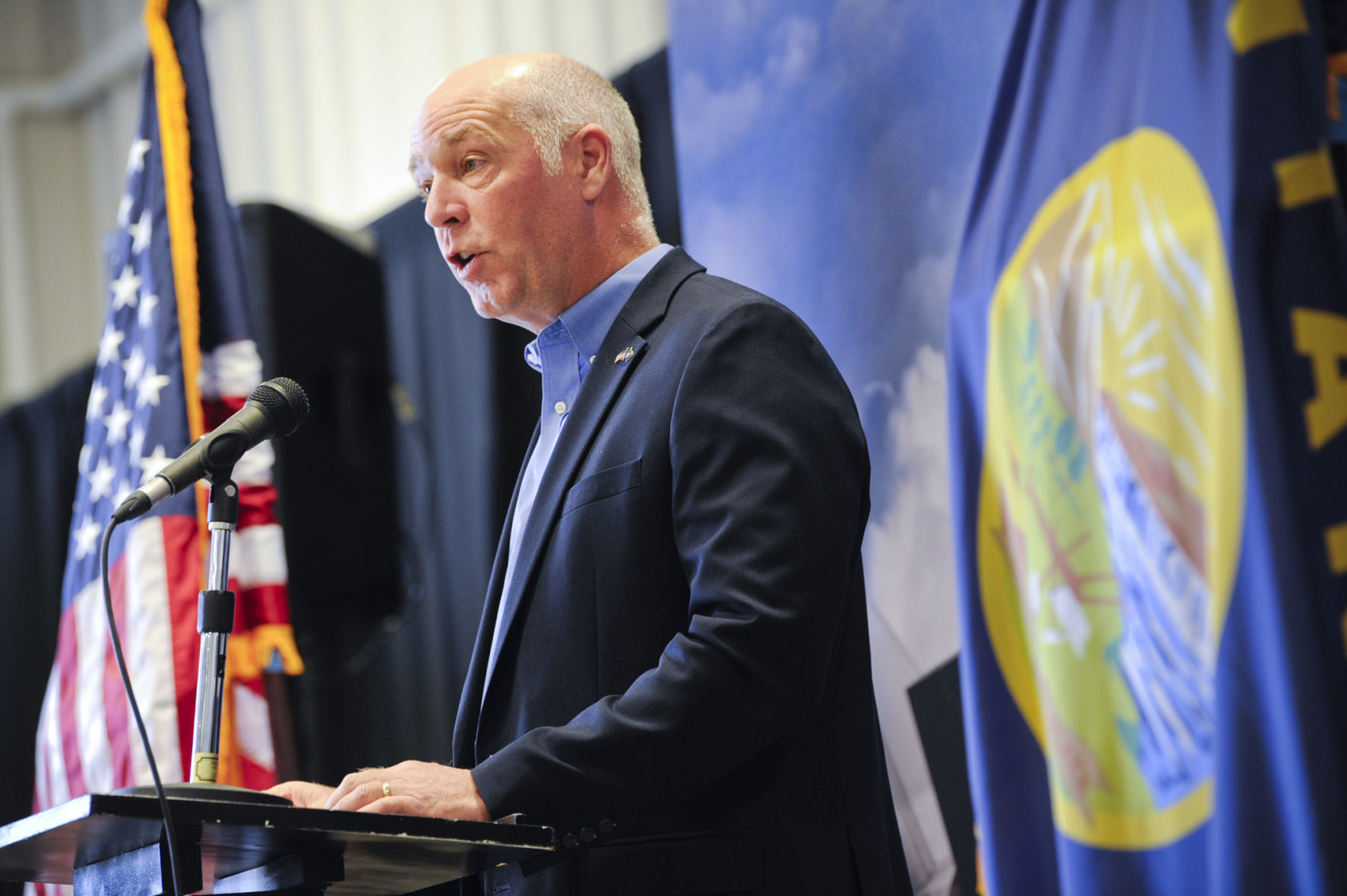 Congressman Greg Gianforte speaks at a event
